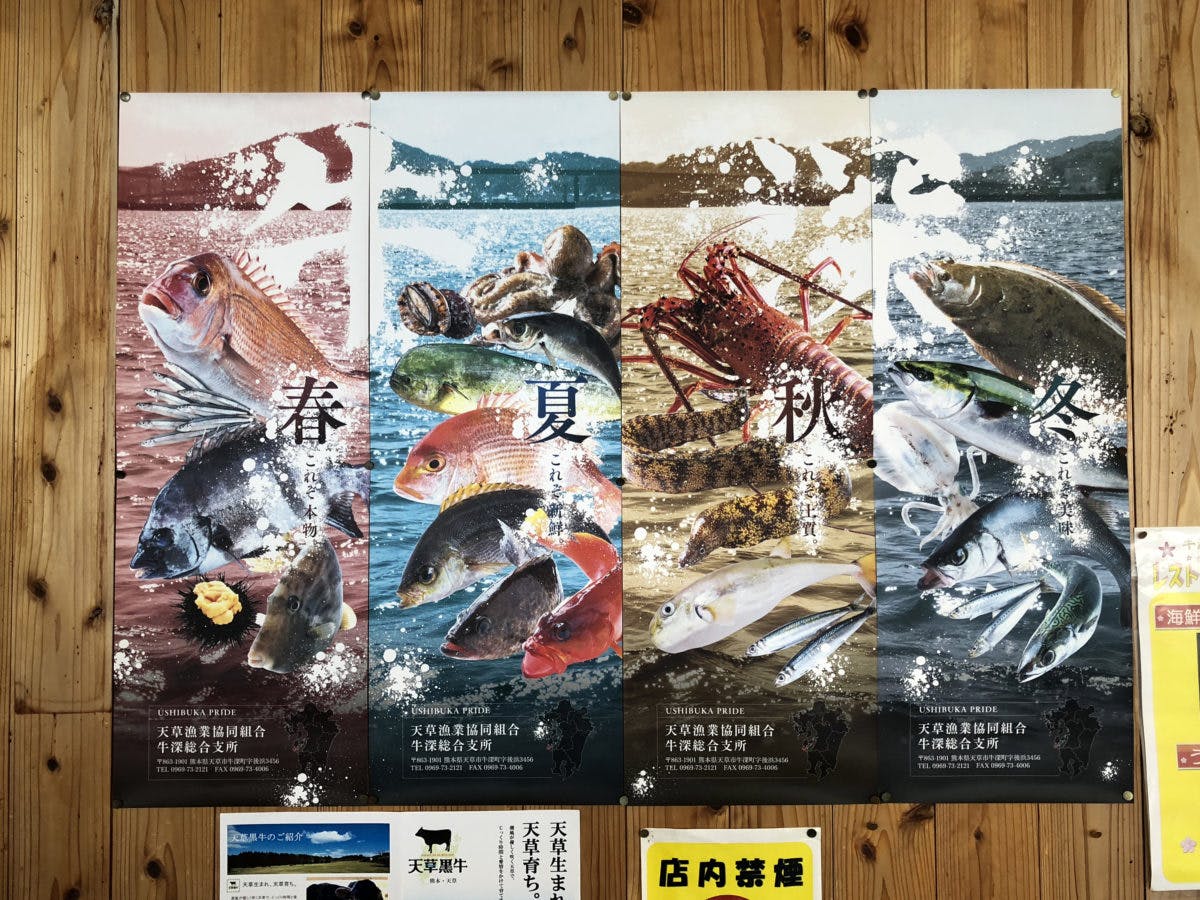 豊かな海の幸を象徴する、天草漁業協同組合牛深総合支所のポスター
