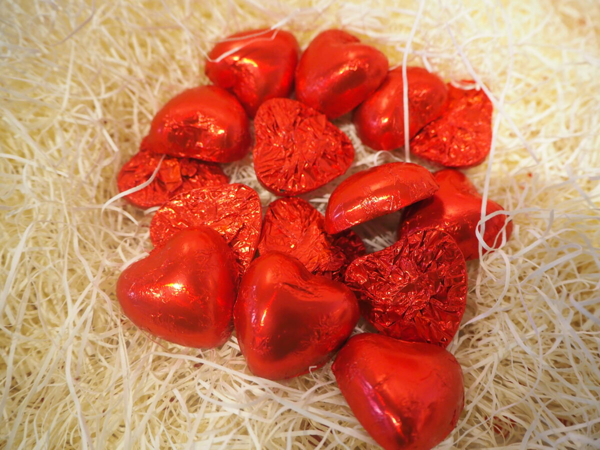 ハート型ミルクチョコ巾着