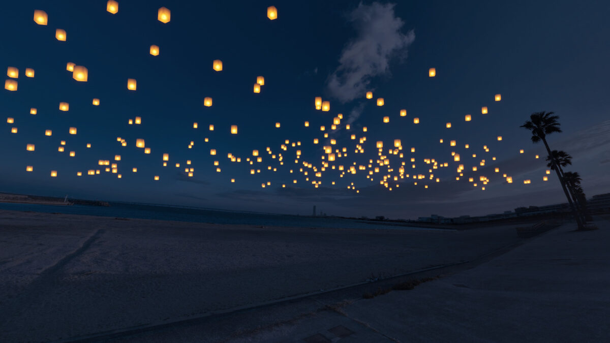 泉州ビーチランタンフェスのスカイランタン(天灯)