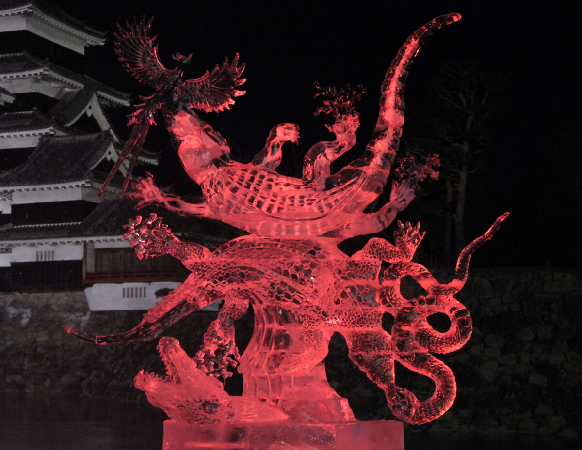 氷彫フェスティバル、松本城、氷像、ライトアップ、銀賞