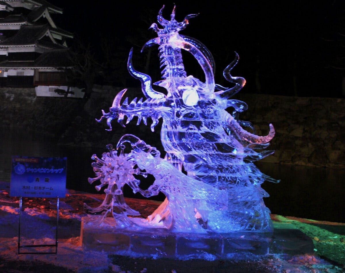 氷彫フェスティバル、松本城、氷像、ライトアップ、銅賞