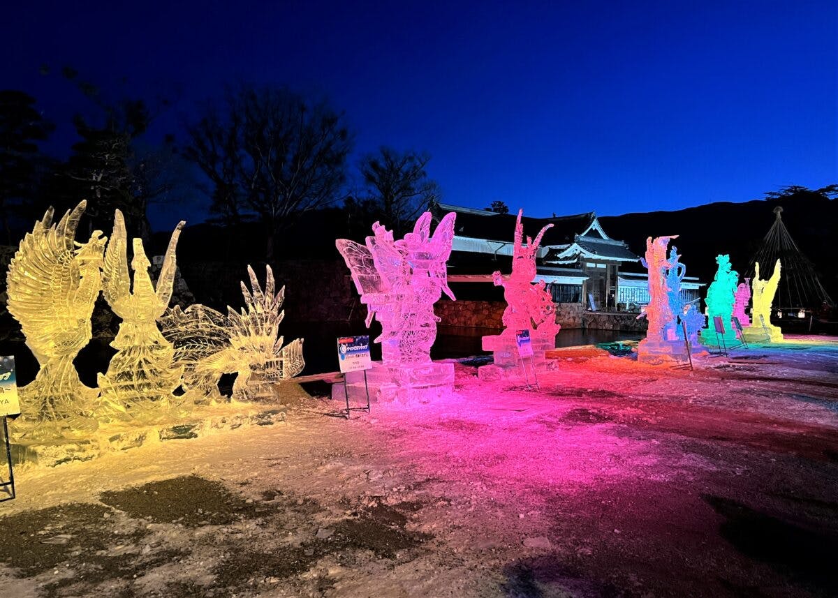 氷彫フェスティバル、松本城、氷像、ライトアップ