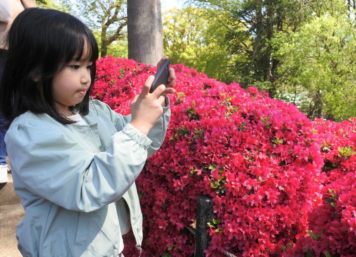 スマホ撮影する少女