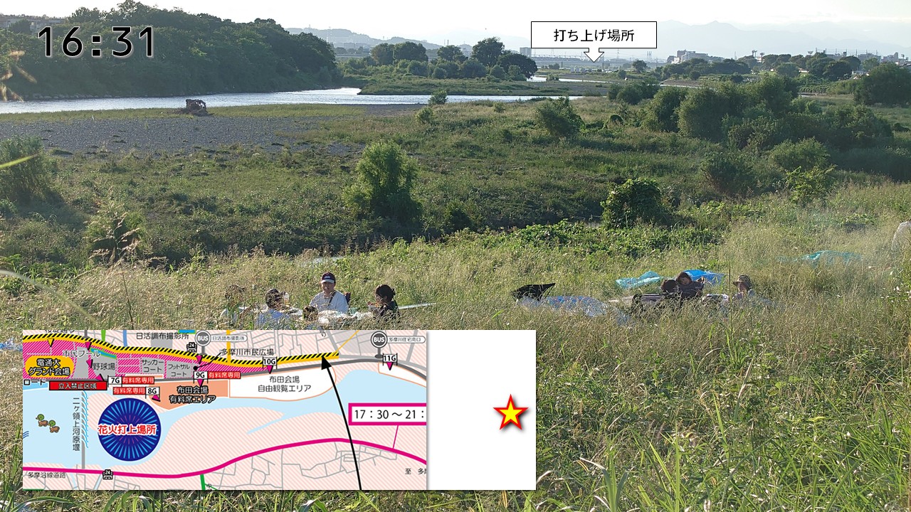 調布側土手花火から1800m